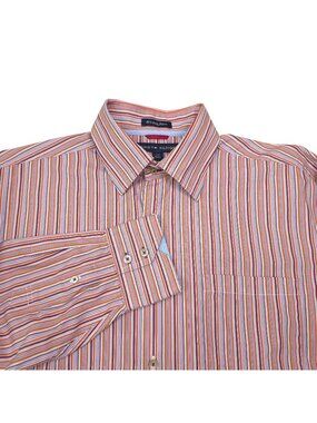 Tommy Hilfiger Mens Long Sleeve Striped Button-Up Shirt Large Cotton Multicolor